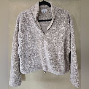 Warm & Cozy Lifestyle | Sage Light Tan Sherpa Pullover, Size L